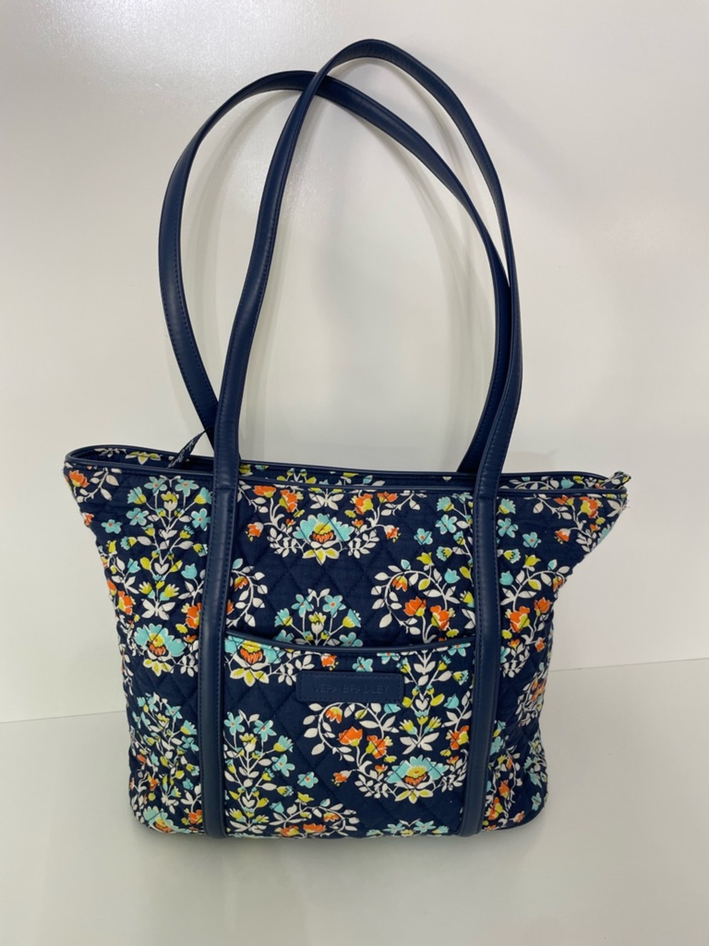 Vera Bradley Navy Chandelier Floral Quilted Shoulder Tote Bag Travel - Picture 2 of 11